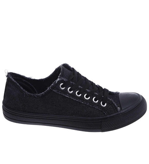 Wiązane czarne trampki damskie /F10-2 18121 T152/