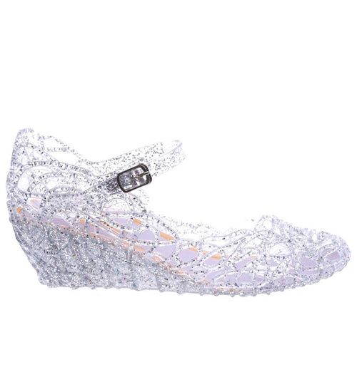 Wodoodporne sandały meliski na koturnie Srebrne Kryte /H2 14571 T088/