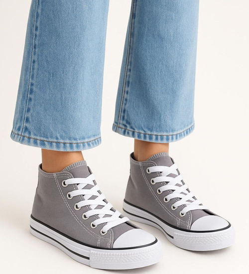 Wysokie dziewczęce trampki z tkaniny Szare /D5-2 14263 T85-5/