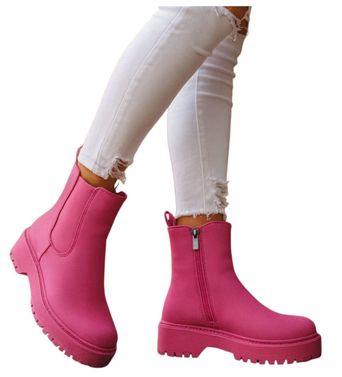 Fuksjowe matowe dziewczęce botki ocieplane /D5-3 18374 T188/