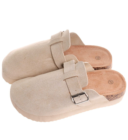 Beżowe kryte klapki profilowane na platformie /C7-2 18042 W089/