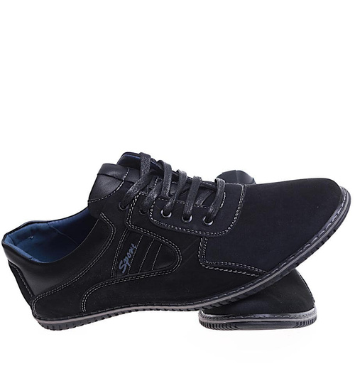 Sznurowane męskie półbuty czarne pantofle /B5-1 16030 T333/