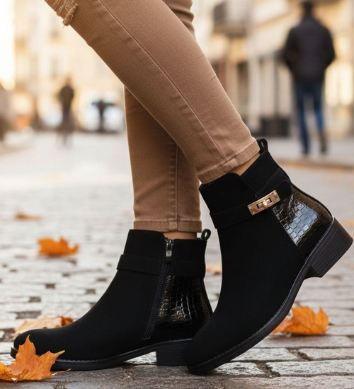 Klasyczne czarne botki damskie zimowe /A8-1 18578 W400/