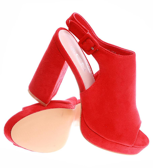 Czerwone damskie sandały na obcasie i platformie /H2-B1-2 6001 S197/