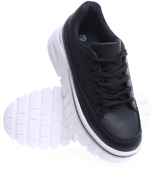 Czarne damskie trampki na platformie /C6-3 15620 T258/