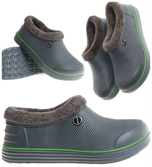 Zielone męskie kalosze piankowe z futerkiem /H2 17074  T291/