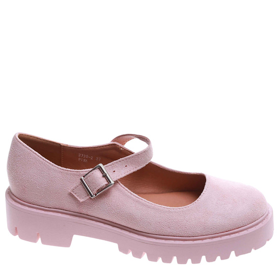 Różowe półbuty damskie z paskiem /A7-1 17451 W182/