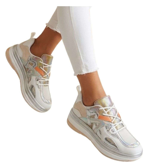 Beżowe damskie buty sportowe na platformie /C2-3 14724 T292/