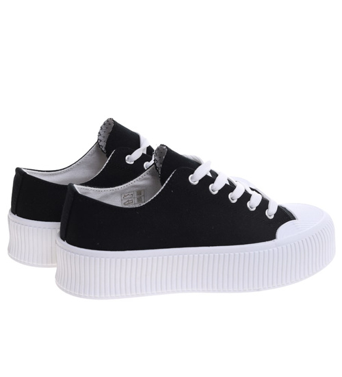 Czarne trampki damskie na platformie /C5-3 16696 T181/