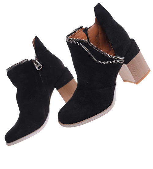 Czarne damskie botki na stabilnym obcasie /D6-1 12420 T220/