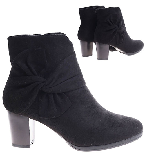 Czarne botki damskie na słupku /A7-1 16901 T227/