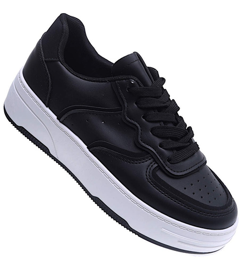 Czarne sznurowane damskie trampki na platformie /F4-2 15781 T232/