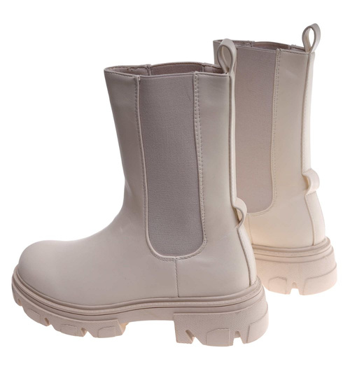 Beżowe botki sztyblety z łańcuchem /A3-3 12254 S798/