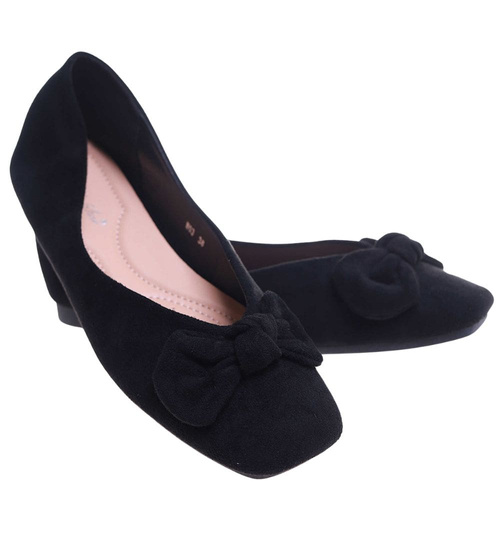 Czarne baleriny damskie z kokardą /E3-1 +h2 17696 W4-92/