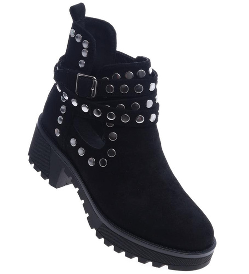 Czarne botki na platformie z ćwiekami /G4-2 13615 S198/