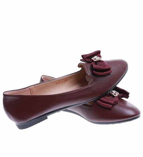 Bordowe klasyczne balerinki z kokardką /G4-2 15825 T144/