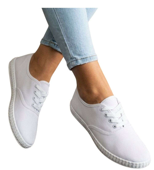 Białe sznurowane tenisówki damskie /E2-2 18729 T187/
