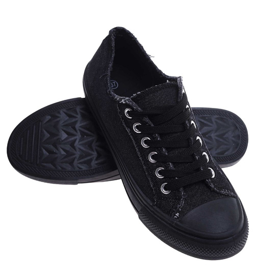 Wiązane czarne trampki damskie /F10-2 18121 T152/