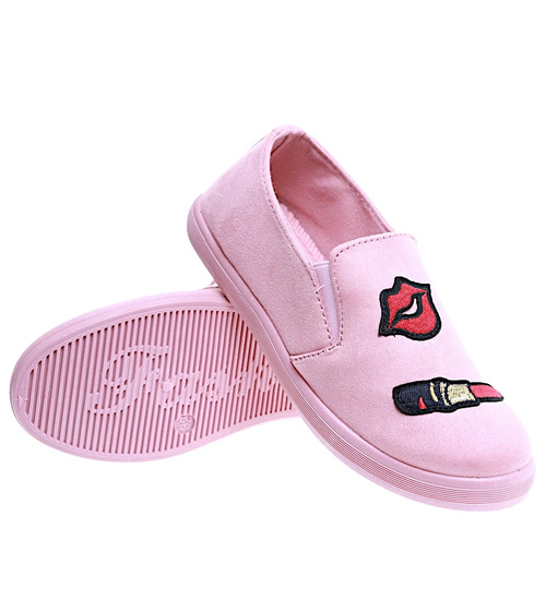 Dziewczęce wsuwane tenisówki różowe z naszywkami /G2-3 15563 T195/