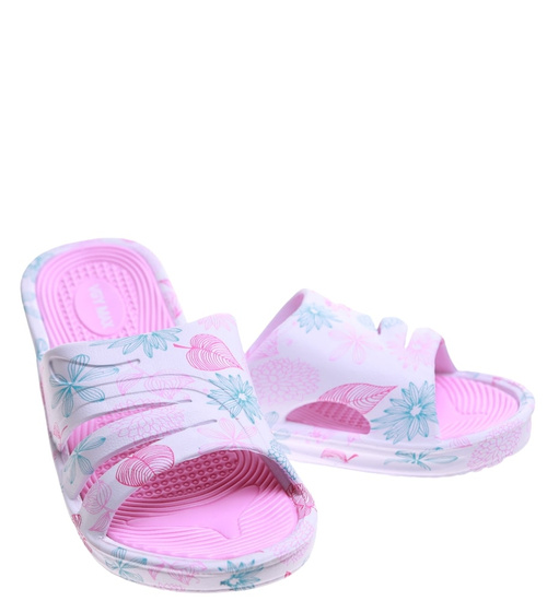 Biało różowe basenowe piankowe klapki damskie /E3-1 16570 T126/