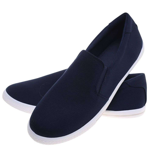 Wsuwane materiałowe trampki slip on Granatowe /E2-3 18737 T280/