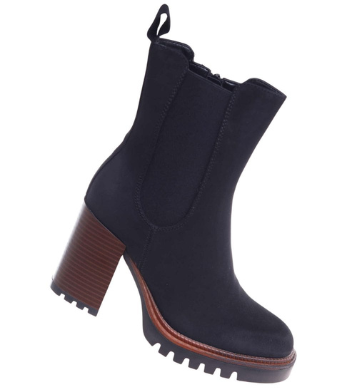 Czarne zimowe botki na słupku /J6-2 H2 18512 G388/