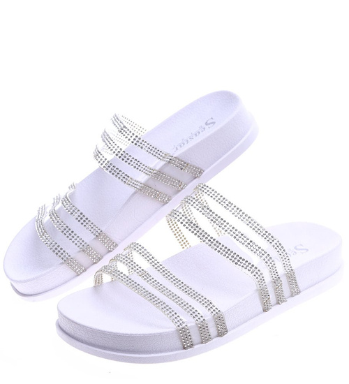 Białe basenowe wodoodporne klapki damskie /D7-2 14293 S038/