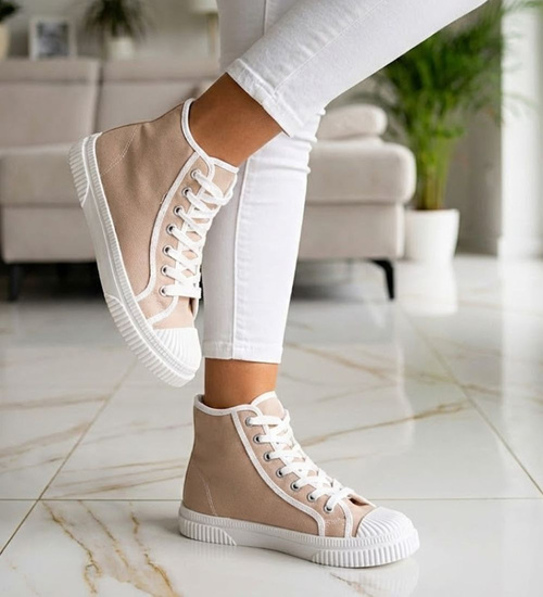 Wysokie sznurowane trampki damskie Khaki /G3-3 15689 T134/