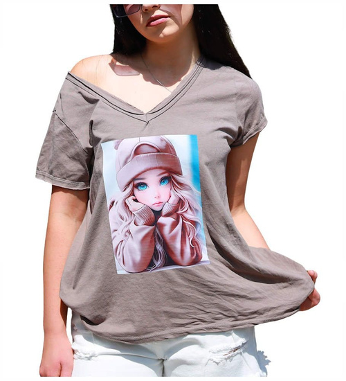 Brązowa koszulka damska t-shirt /UB732 S391/