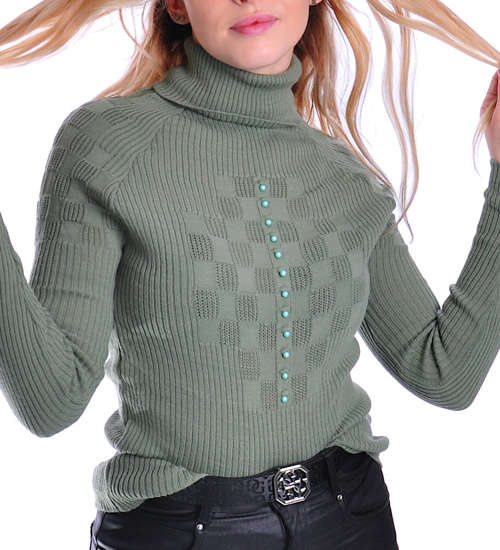 Oliwkowo zielony damski golf z guziczkami /D1-1 UB380 T197/