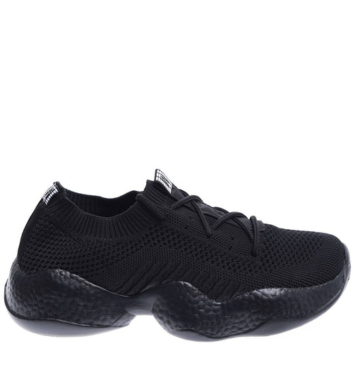 Lekkie sznurowane czarne buty sportowe damskie /A1-3 15727A T184/