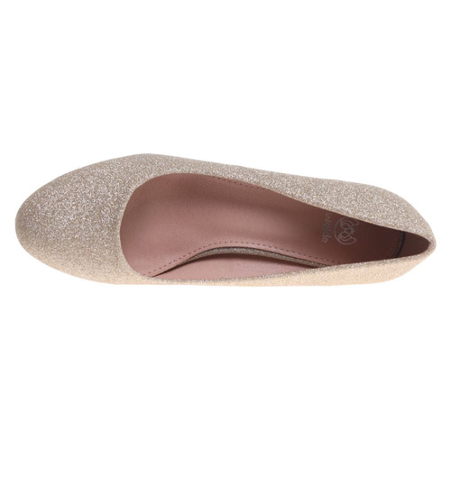 Wizytowe złote czółenka na klocku /G4-2 18634 T357/