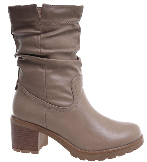Damskie botki z wysoką cholewką Khaki /G4-2 18322 W341/