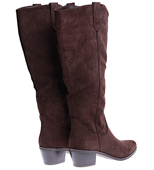 Brązowe kozaki kowbojki na niskim obcasie /F8-3 15234 T793/