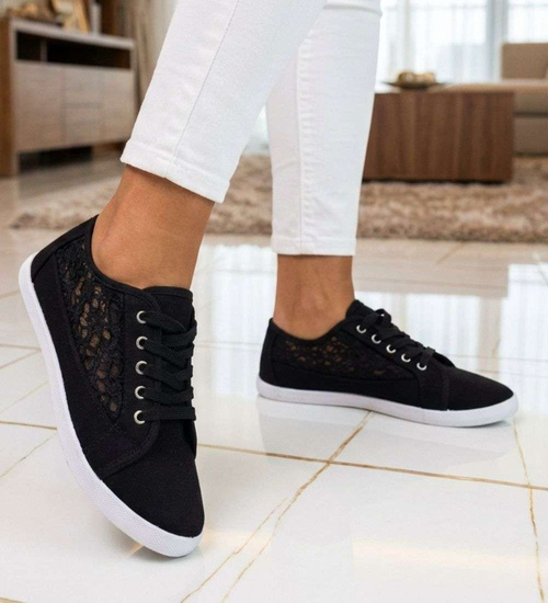 Tenisówki damskie czarne ażurowe koronkowe /H2 17337 T7/