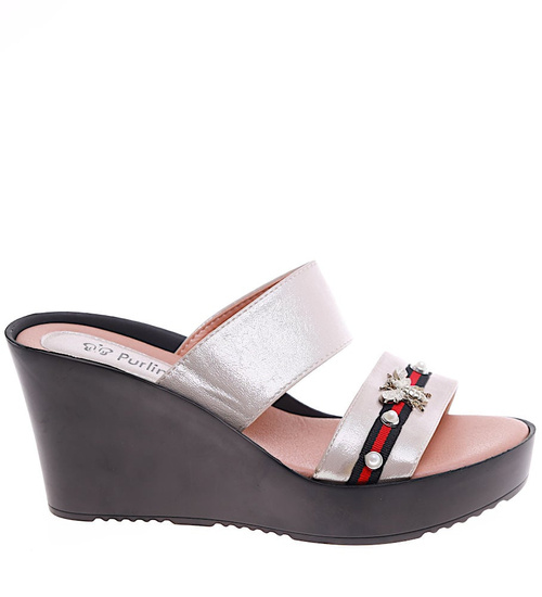 Złote klapki damskie na koturnie i platformie /E2-3 16291 S230/