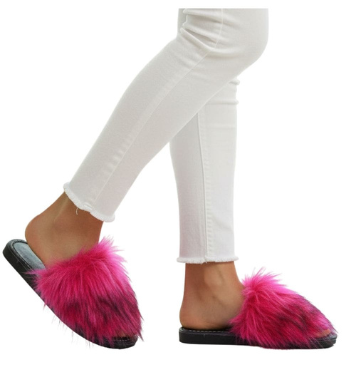 Fuksjowe klapki z efektownym futerkiem //D9-1 14298 S199/