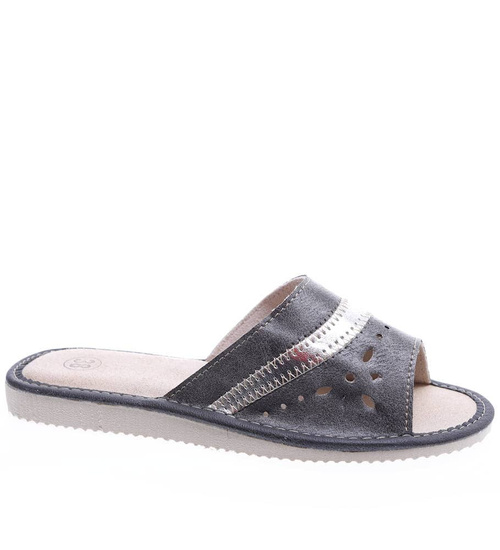 Skórzane domowe klapki z Podhala Szare /F5-1 4827 S174/