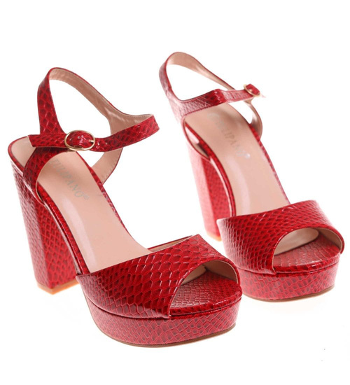 Czerwone sandały damskie na słupku i platformie /C5-1 12207 G18-45 +H2/
