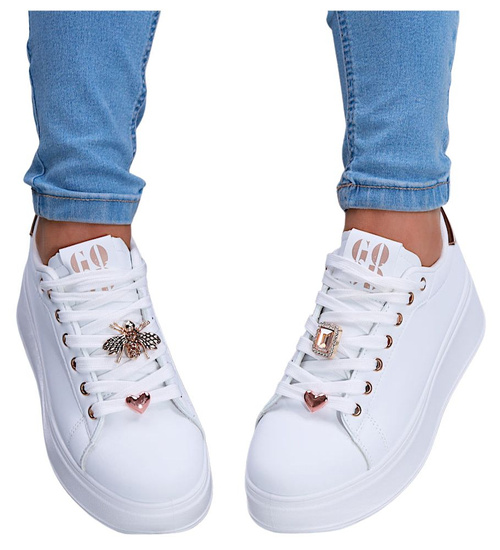 Białe sznurowane damskie trampki na platformie /B5-3 16211  T535/