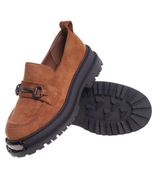 Karmelowe półbuty loafersy na platformie /G6-2 18486 T200/