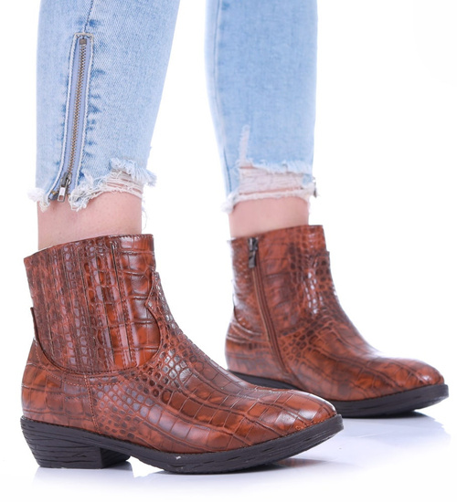 Brązowe botki damskie na płaskim obcasie /A5-2 12575 S290/