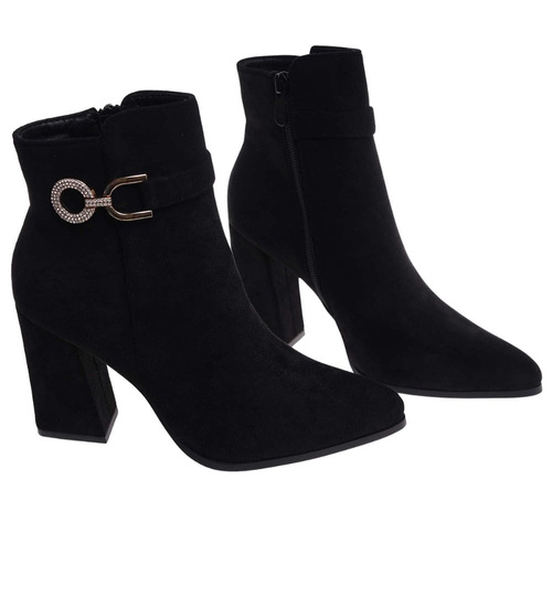 Czarne botki na obcasie słupku /E9-1 18260 W420/