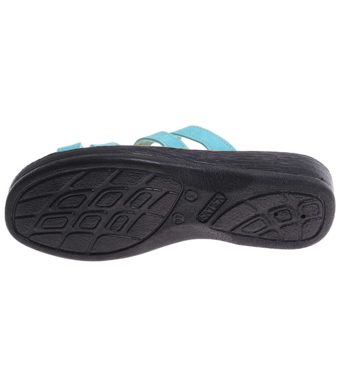 Turkusowe klapki na niskim obcasie /H2 14310 T005/