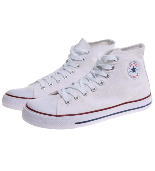 Trampki męskie wysokie Sznurowane białe z tkaniny /C3-3 17974 T232/