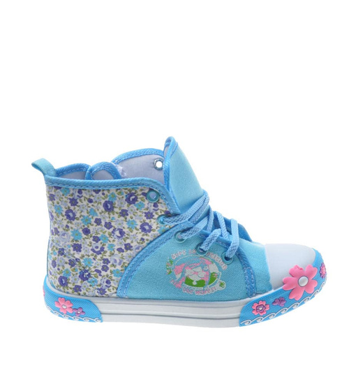 Wysokie wiosenne trampki dziecięce niebieskie w kwiatki /E1-2 7552 S089/