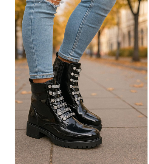 Czarne lśniące botki workery /F3-2 18386 W484/