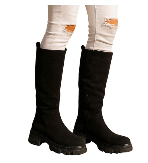  Czarne zamszowe kozaki na platformie /E1-2 18261 W385/