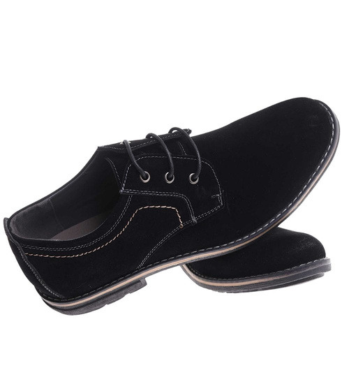 Półbuty męskie Czarne wiązane buty z zamszu /E4-1 17771 S383/