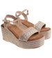 Beżowe sandały damskie na koturnie i platformie /C3-3 17931 G2/